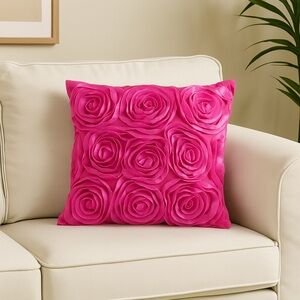 Pink Rosette Pillow Cover – 18” 💖